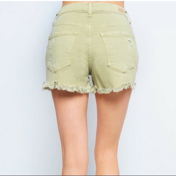 Green High Waisted Cut Off Jean Shorts - Picture 4 of 4